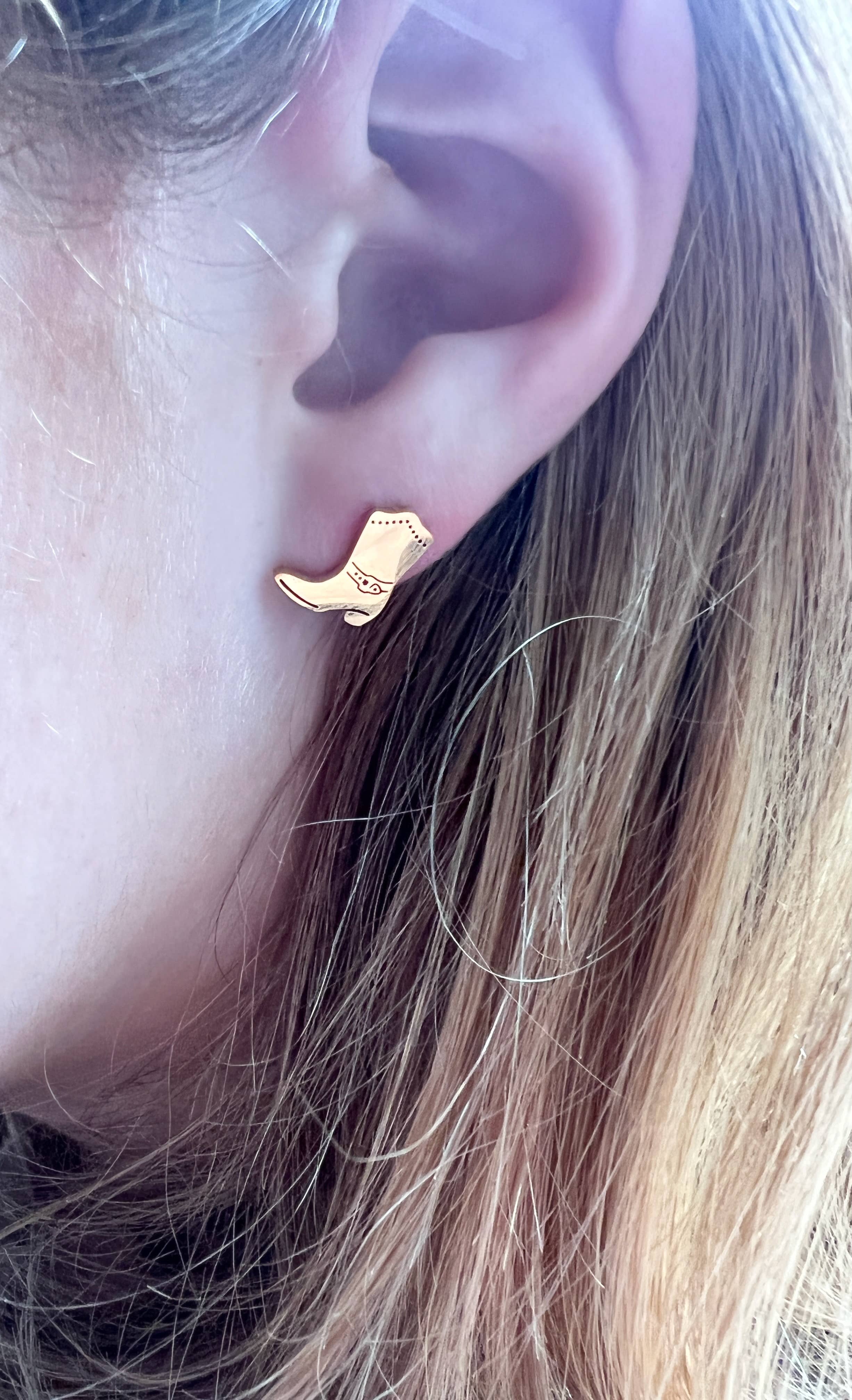 Steele Sloan Designs - Cowboy Cowgirl Boot Earrings  Gold Stud Cowboy Boot Earrings