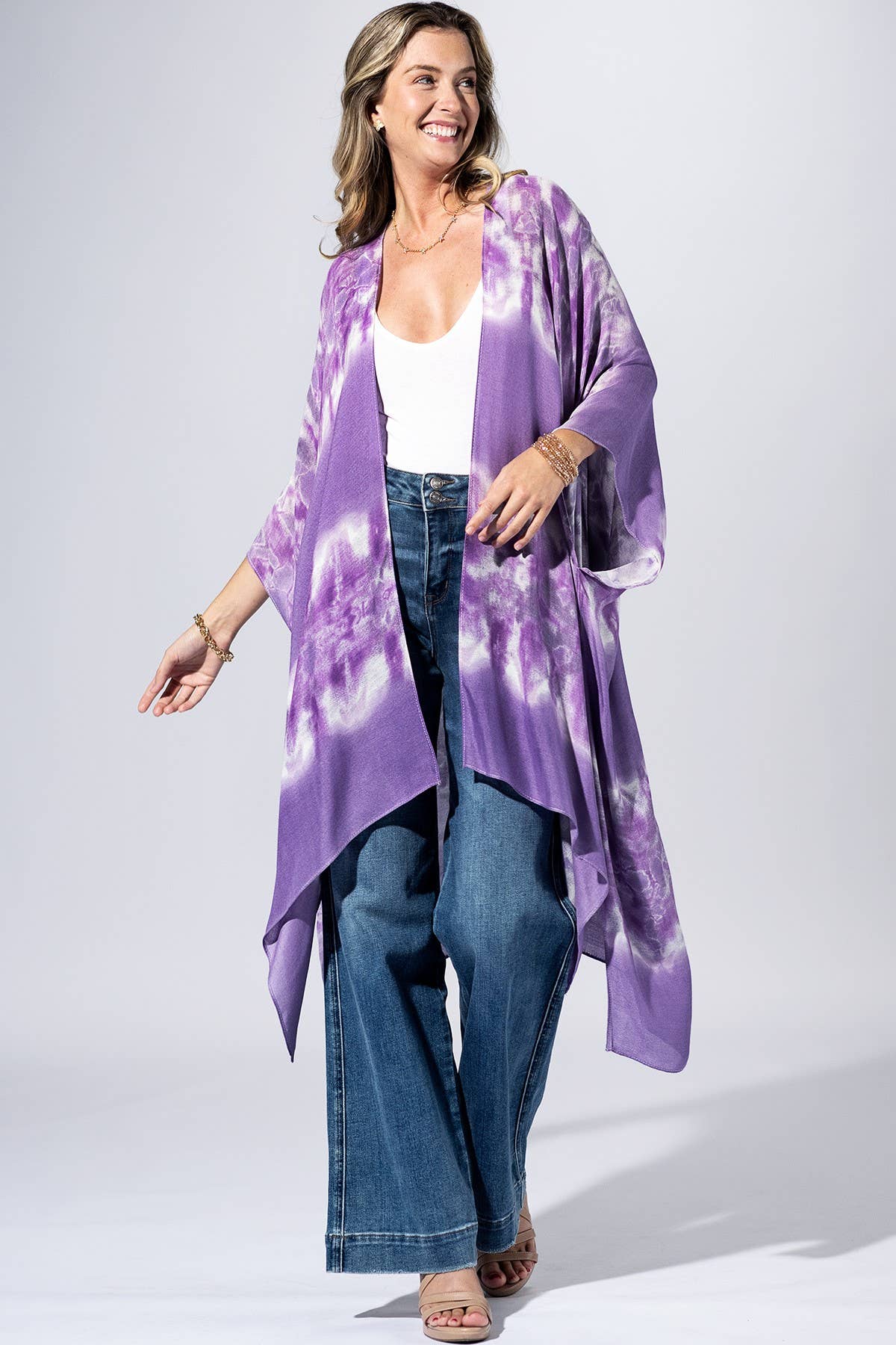 Lavender Tie-Dye Border Kimono