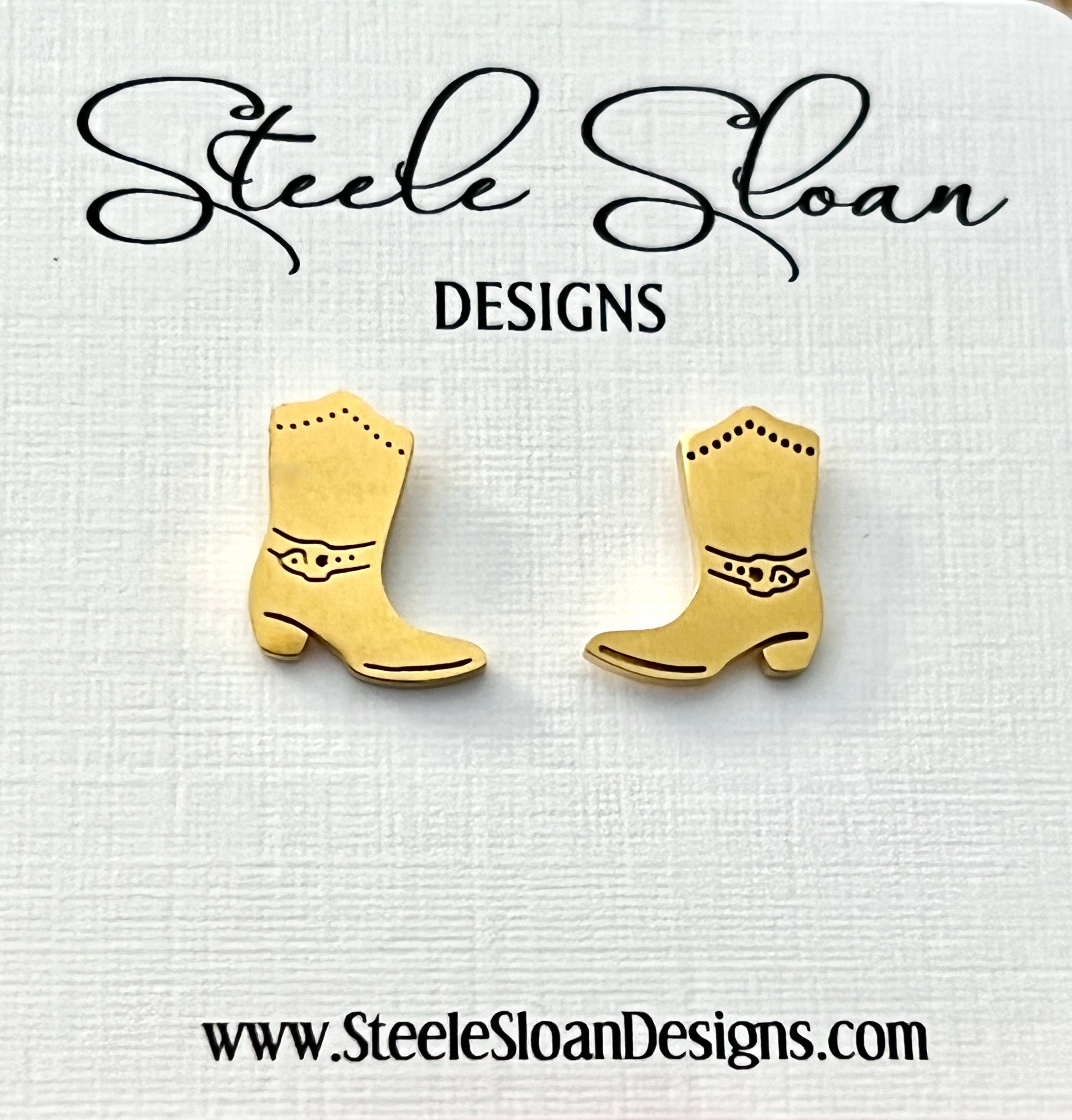 Steele Sloan Designs - Cowboy Cowgirl Boot Earrings  Gold Stud Cowboy Boot Earrings