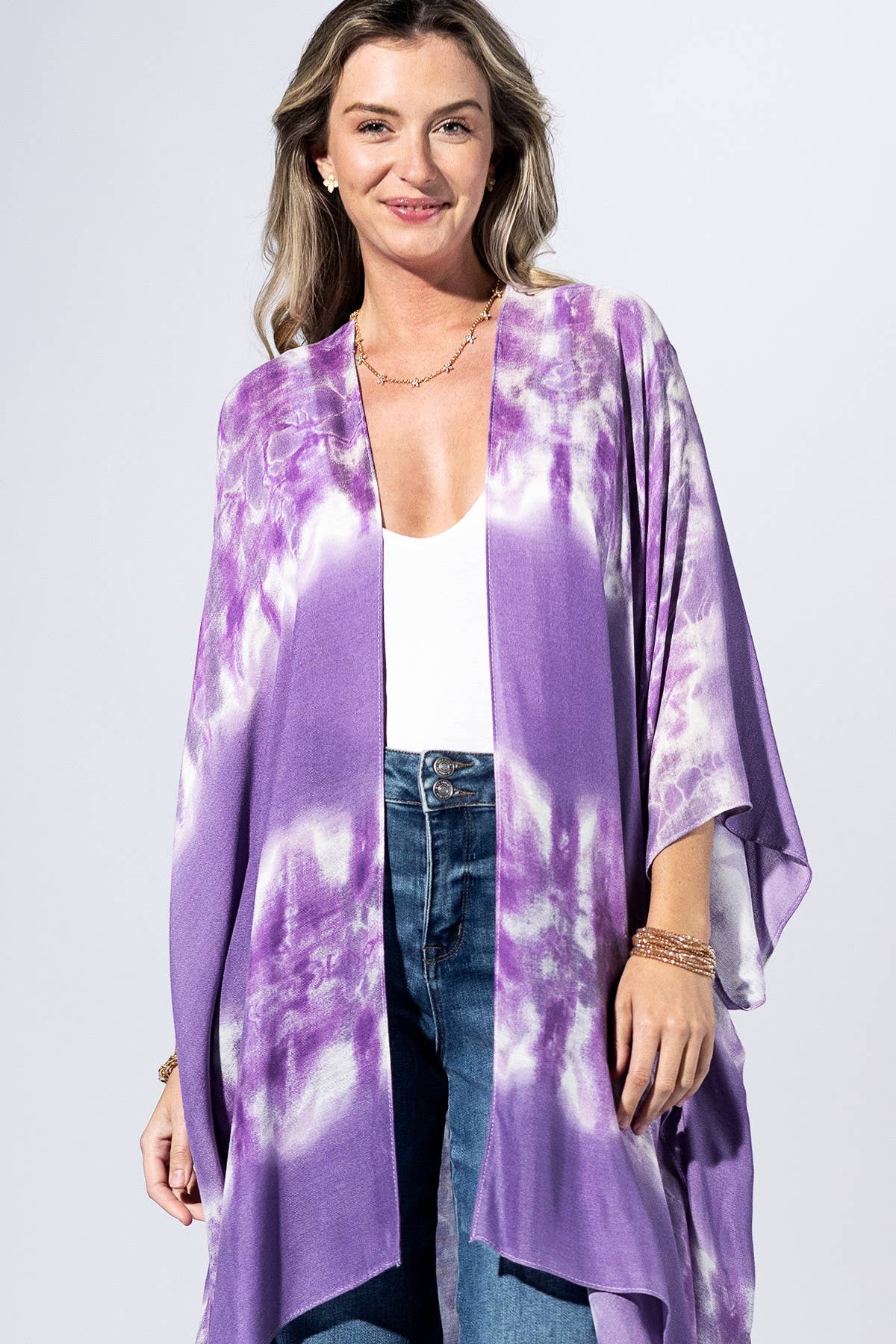 Lavender Tie-Dye Border Kimono