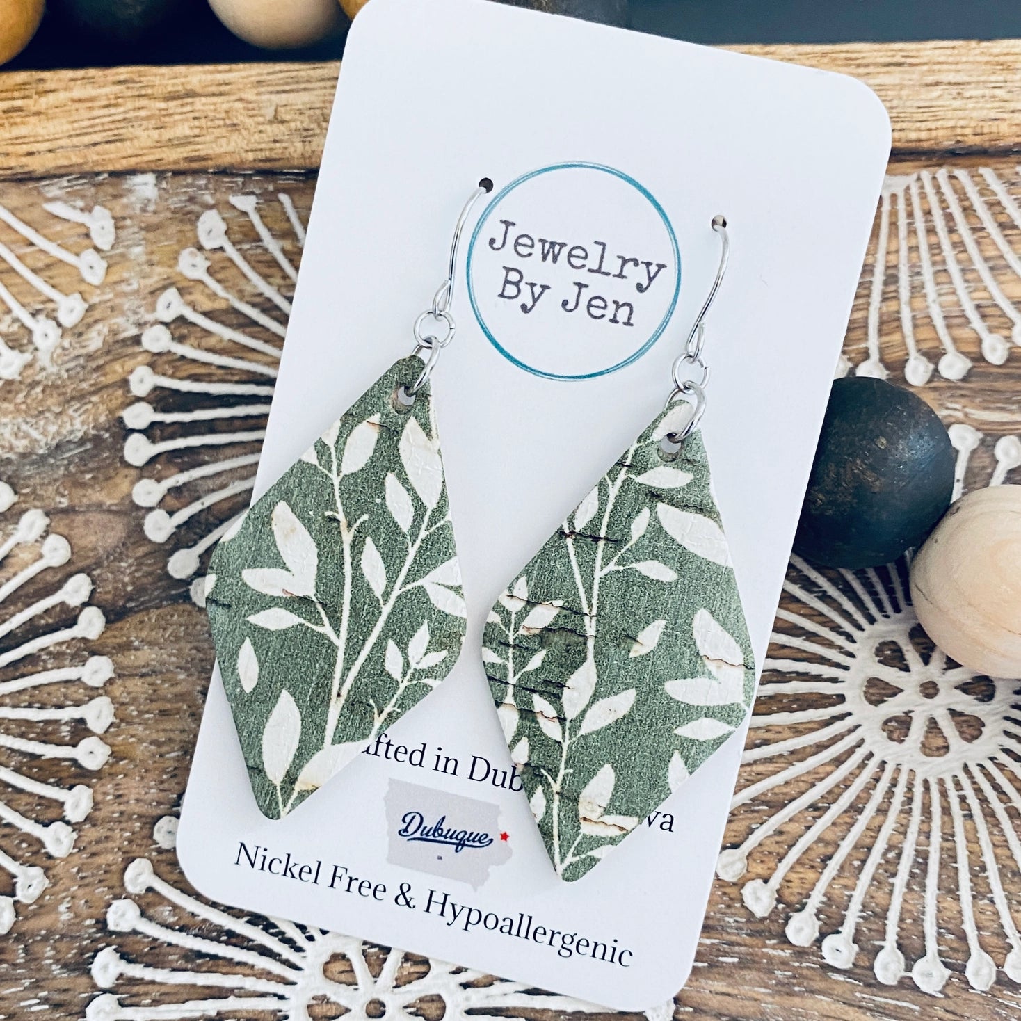 Lora Earrings: Green & White Willow