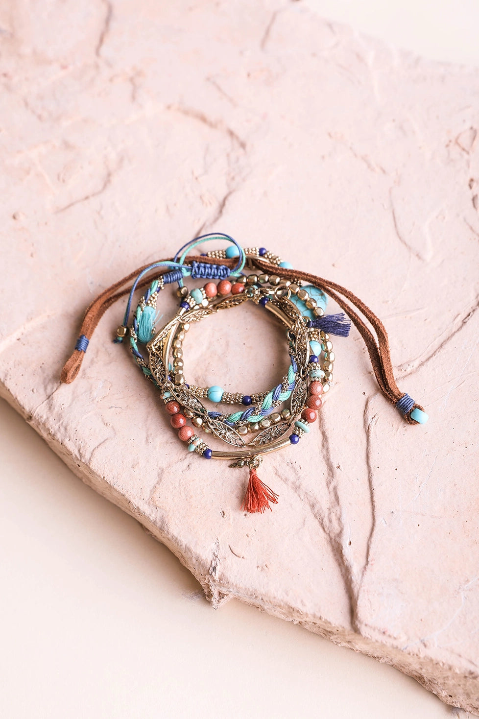 Turquoise Stackable Suede Bracelet - Beads & Natural Stone