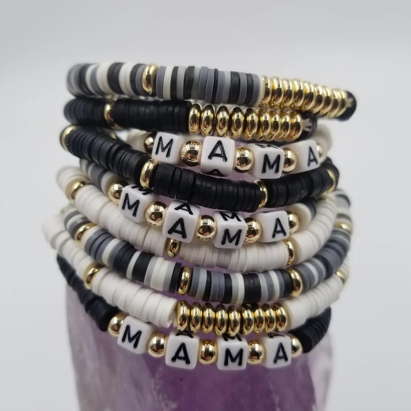 Mama Bracelet Black & White Heishi Bracelet