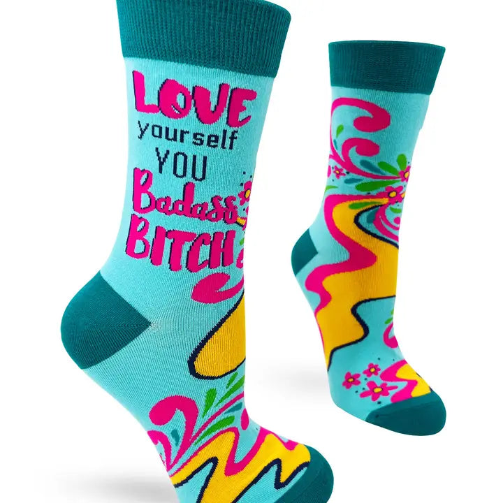Love Yourself You Badass Bitch Ladies' Novelty Crew Socks
