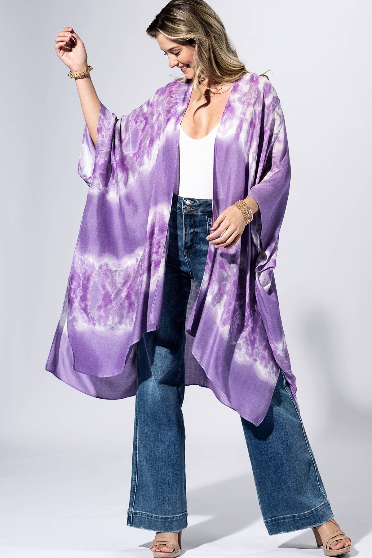 Lavender Tie-Dye Border Kimono