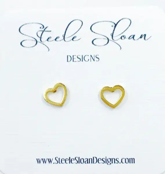 Steele Sloan Designs - Open Heart Gold Stud Earrings, Sweet Valentine's Gift
