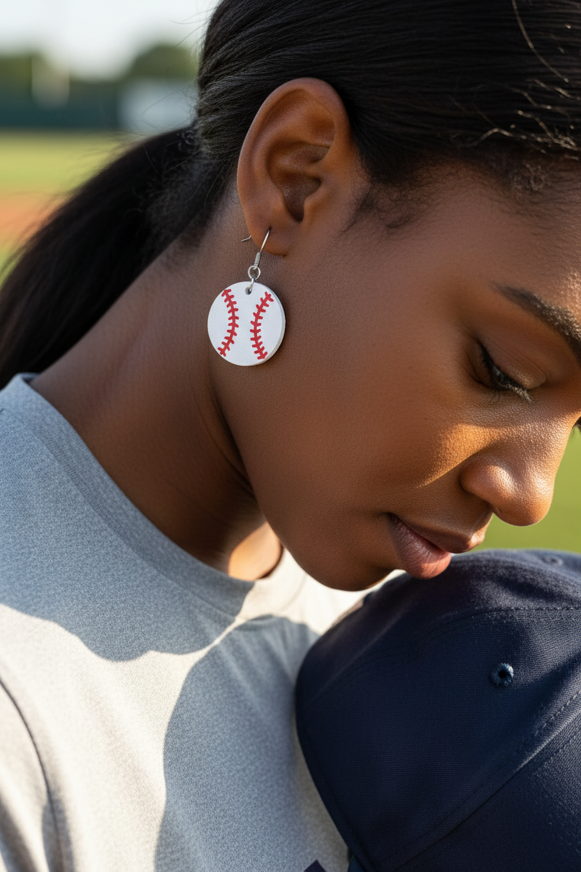 Dangle Baseball Earrings - fresh close-up