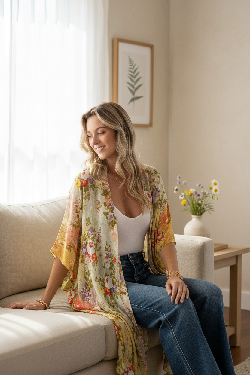 Flower Multi Garden Kimono Indoor