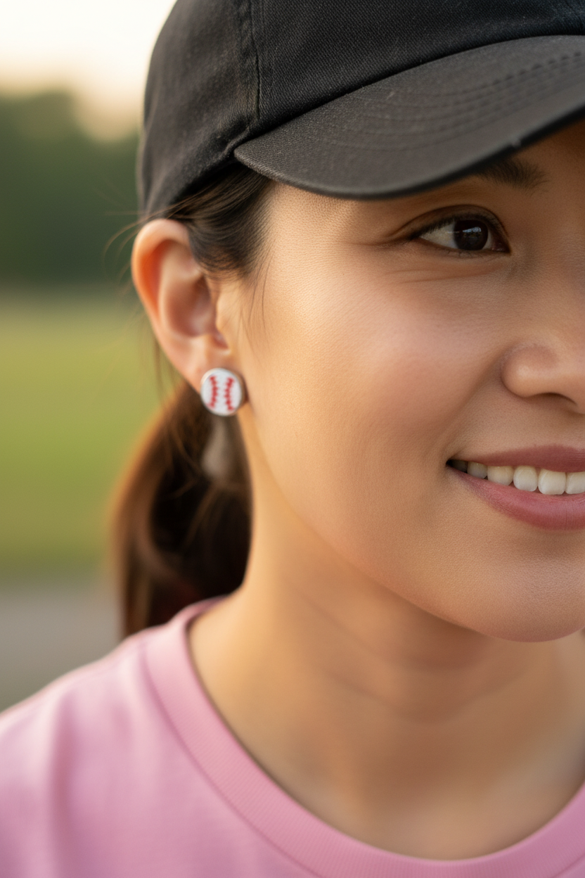 Game Day Baseball Studs - much tighter zoom on ear