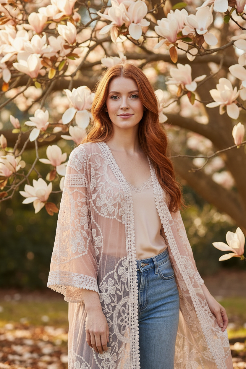 Lightweight Cotton Lace Kimono - zoomed in