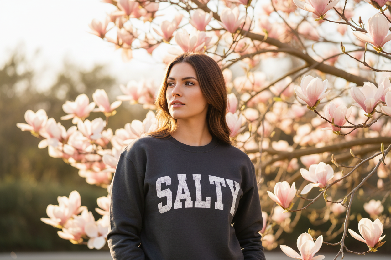 Salty Sweatshirt Under Magnolia Tree