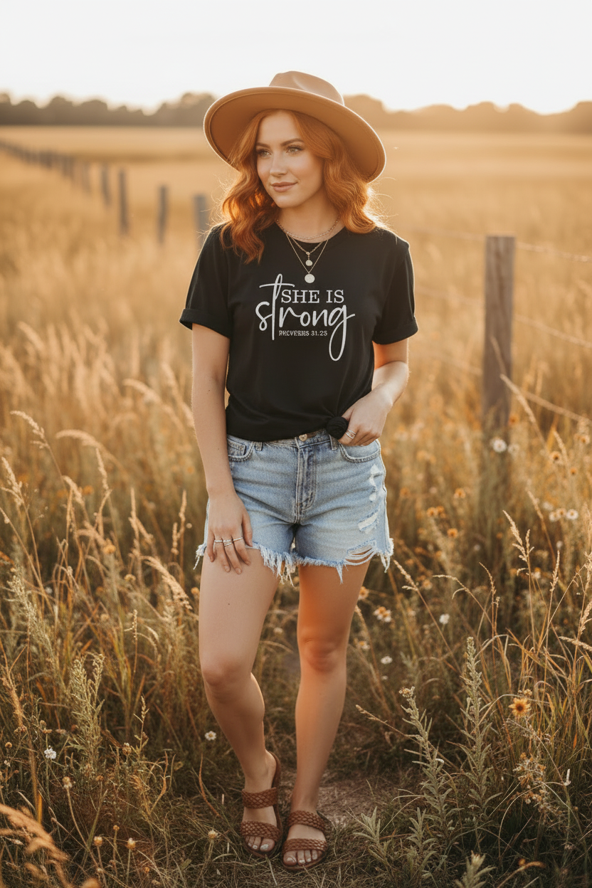 She Is Strong Graphic Tee - black version