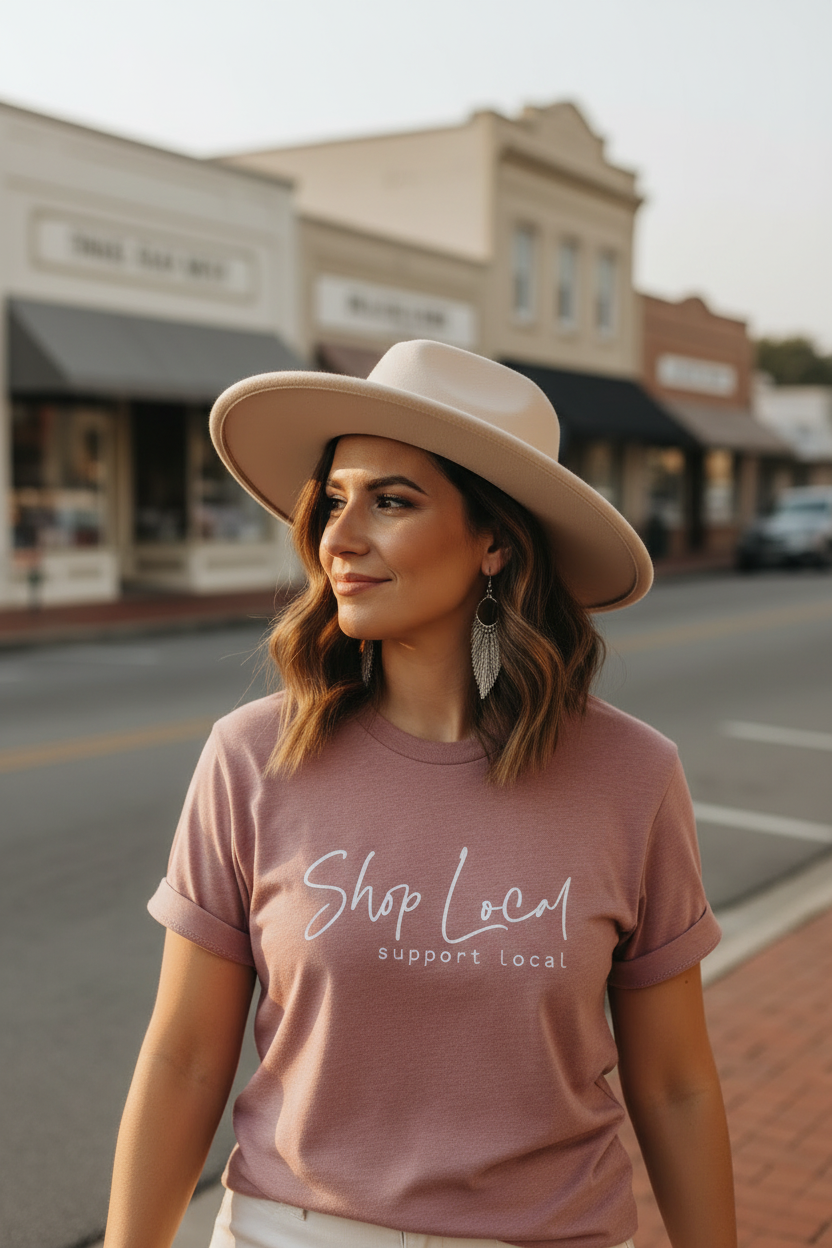 Shop Local Support Local Graphic Tee - small town street