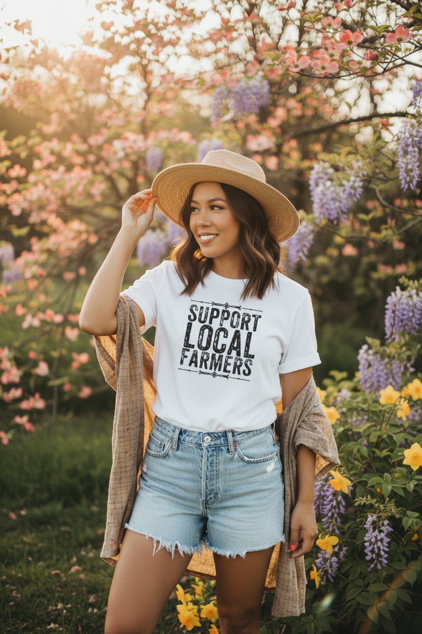 Support Local Farmers Graphic Tee - southern spring setting